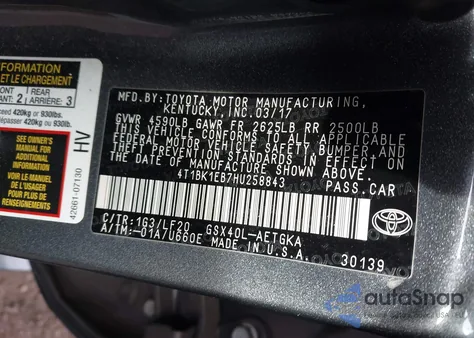 2017 Toyota Avalon Xle Premium z USA, uszkodzony, nr VIN 4T1BK1EB7HU258843